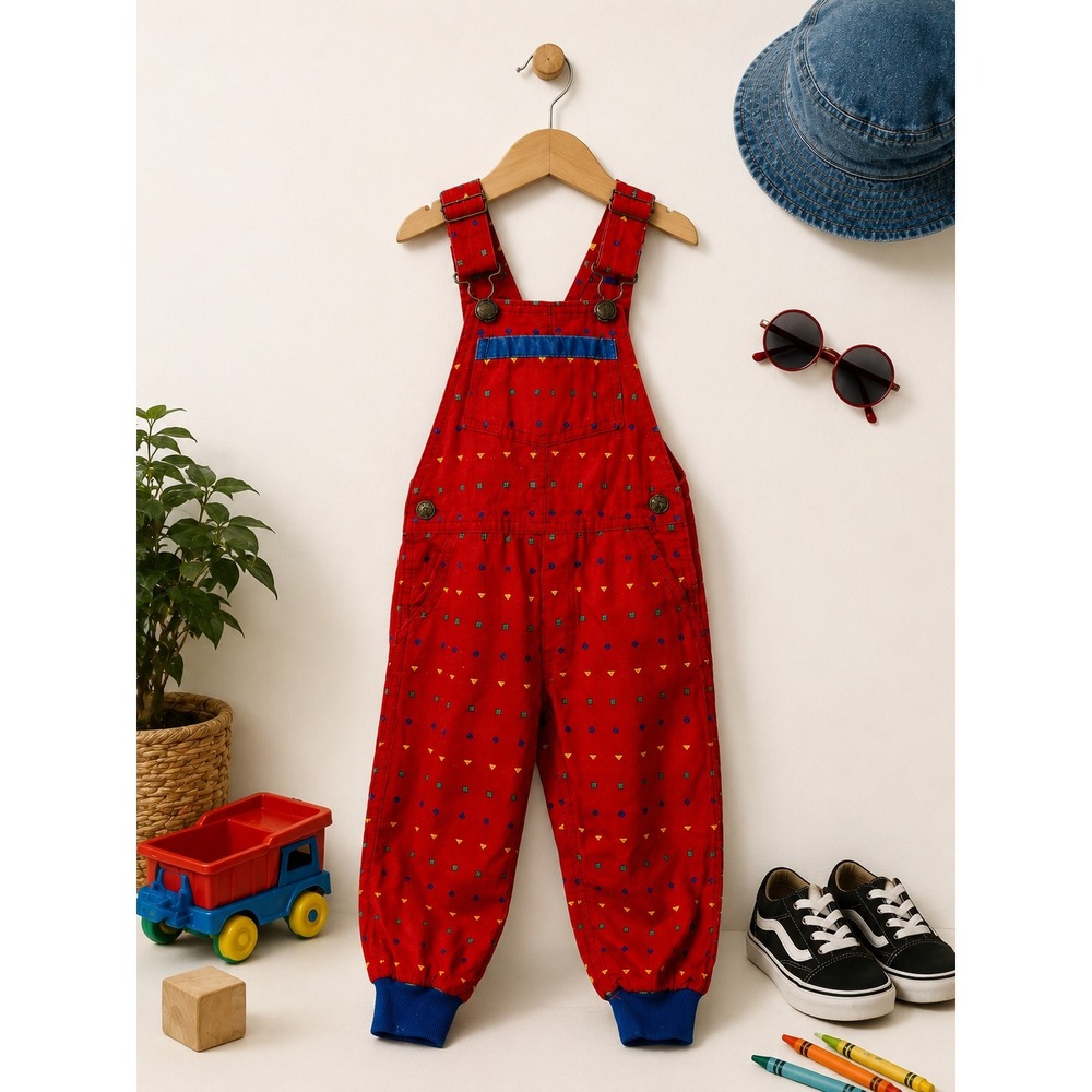 Vintage OshKosh Bgosh Kids Red Cotton Overalls 90s Bib Dungarees Size 3T